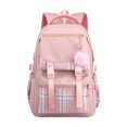 thumbnail image 2 of Plaid Patchwork Backpack With Pendant, Nylon Laptop Daypack For Travel Commute, Lightweight Casual School Bag With Multi Pockets, Pink 30x42x23cm (Pink, 42*30*23CM), 2 of 9