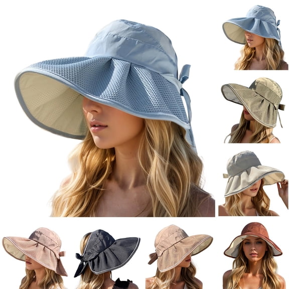 XINPING Women's Mesh Bow Sun Bucket Hat, Breathable UV Protection Wide Brim Beach Vacation Hat with Bow Detail for Summer Travel and Casual Wear