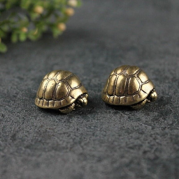 2pcs Solid Heavy Brass Tortoise Figurine Miniature Vintage Turtle Tea Pet Ornament