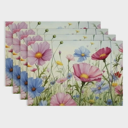 

Shiartex Flowers Table Decor Linen Dining Placemats Set of 4 for Birthday Parties and Christmas Restaurants Home Decoration 18x12in