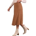 thumbnail image 4 of INSPIRE CHIC Women's High Waist Skirt Herringbone Knit Pattern Midi Skirt XS Camel, 4 of 5