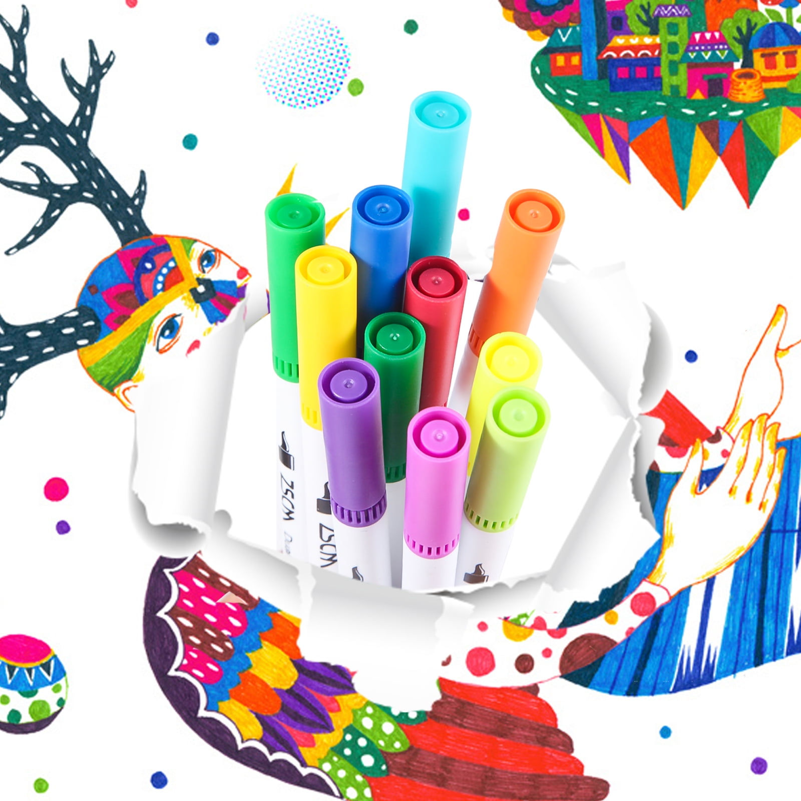 MAIKEDEPOT Felt Tip Pens, 15pcs Calligraphy Pen Assorted Colors Sign Brush Pen Art Brush Marker Water Based Journaling Pen Set for Beginners Kids