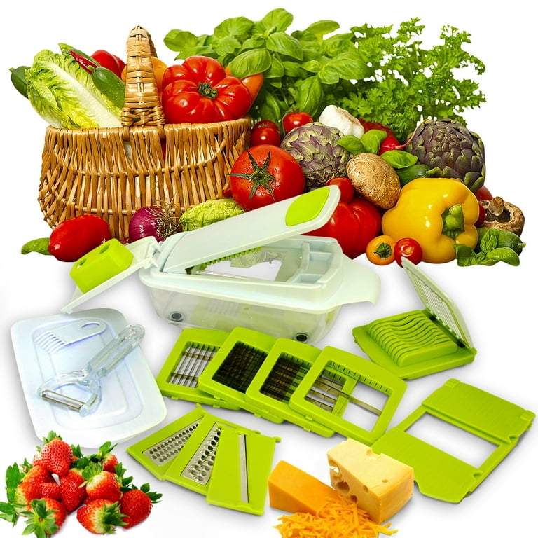 MegaChef 8-in-1 Multi-Use Slicer Dicer and Chopper, Interchangeable Blades, Vegetable and Fruit Peeler
