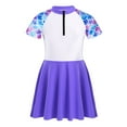 thumbnail image 3 of YEAHDOR Kids Girls One-piece Swimsuit Sun Protection Swimming Dress Short Sleeve Zipper Bathing Suit Light Purple 14, 3 of 6