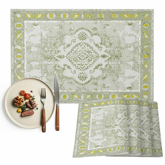 Placemats Set of 4, Sage Green Bohemia Place Mats Tribal Vintage Boho Tablemats Washable Placemat Table Decoration for Kitchen Table Dinner Party Home Decor Indoor Outdoor 13x19 Inch