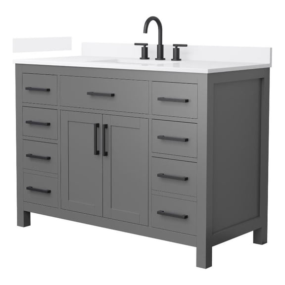 Beckett 48" Dark Gray Single Vanity & White Quartz Top (3-Hole) & Black Trim