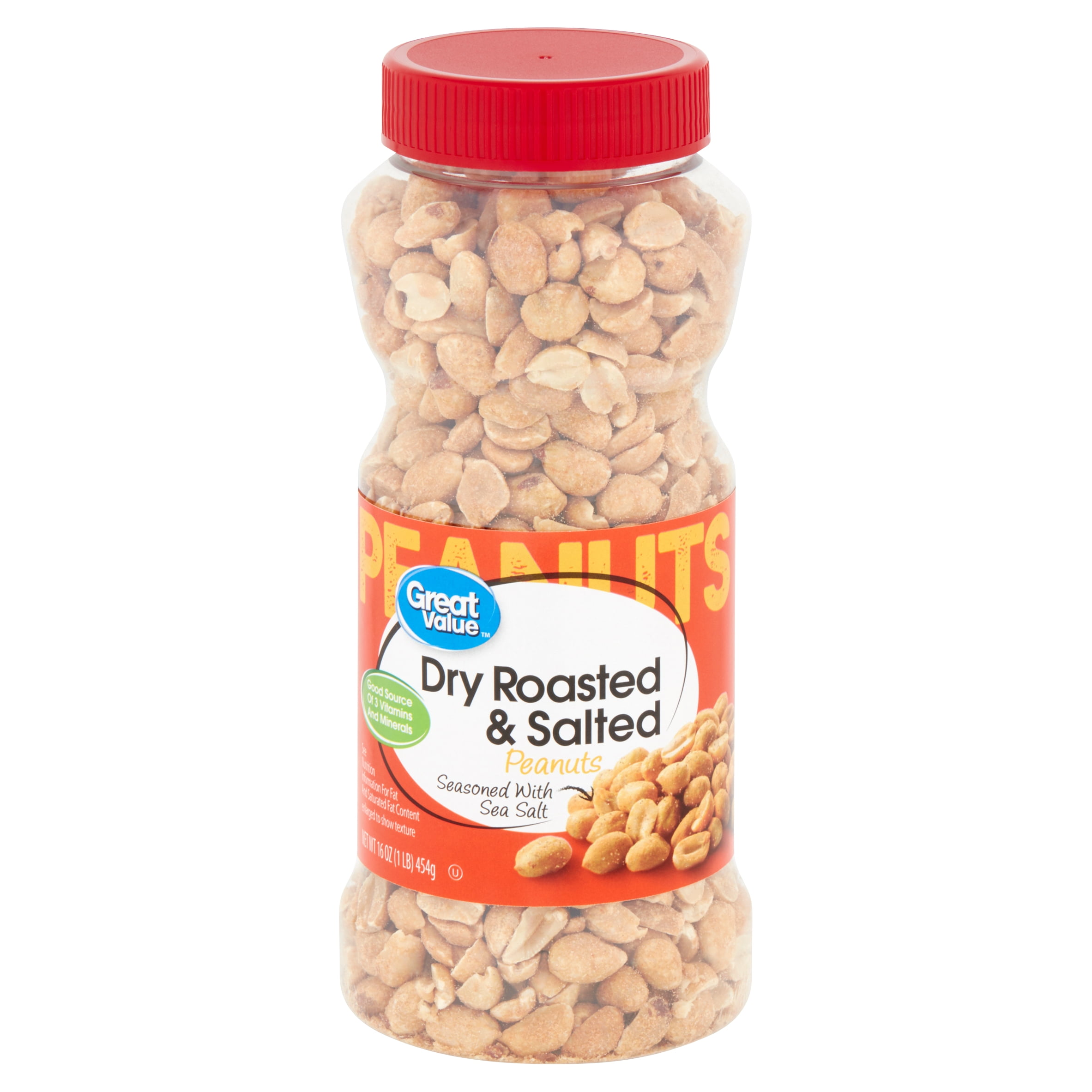 Great Value Dry Roasted & Salted with Sea Salt Peanuts, 16 oz Walmart