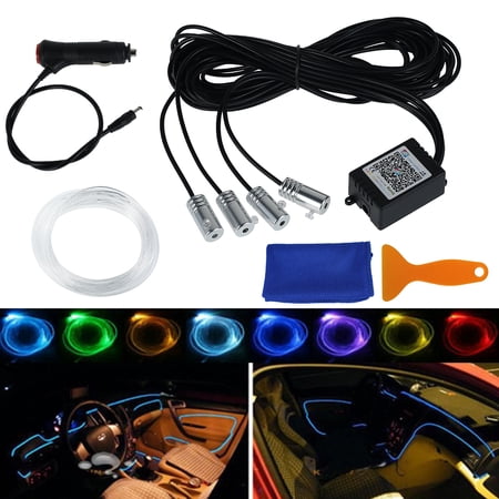 ZTOO 6M Neon LED Car Interior Atmosphere Glow Changing RGB Interior Decorative EL Wire Neon String Strip Light Interior Ambient Light APP Controlled Sound Control