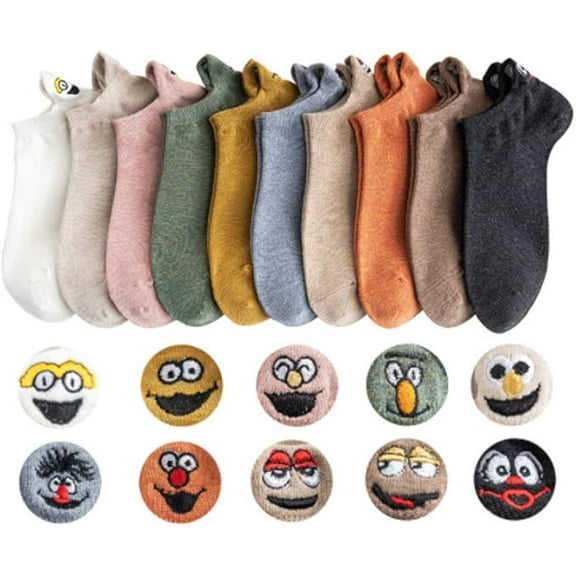 10PCS Funny Cute Socks Cotton Women Colorful Sneaker Novelty Socks Men Cartoon Emoji No Show Short Socks