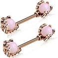 thumbnail image 1 of Glaciersei 14G Nipple Rings, 316L Surgical Steel Nipple Piercing Jewelry, 2Pcs Pink Opals Surrounded, 1 of 5