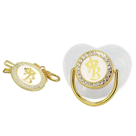 

Infant Baby Teething Soothie Golden Rhinestone Nipple Letters For Baby Baptism Bathing B