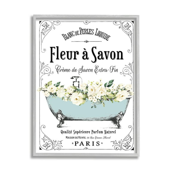 Stupell Industries Vintage Parisian Bathroom Advertisement Floral Blue Tub, 16 x 20,Design by Lettered and Lined