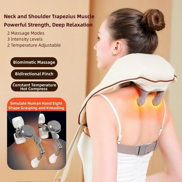 LPSSTORE Neck Massager with Heat Shiatsu Shoulder Massager Acupressure Neck Massager Deep Kneading Massage Like Human to Your Hand