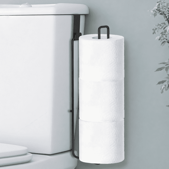 Toilet Paper Holder with Storagefor 3 Roll Tissue Wall Mounted Over The Tank Toilet Paper Holder Organizer Self Adhesive Toilet Paper Storage Stainless Steel Toliet Paper Holder(Black 1 Pcs)