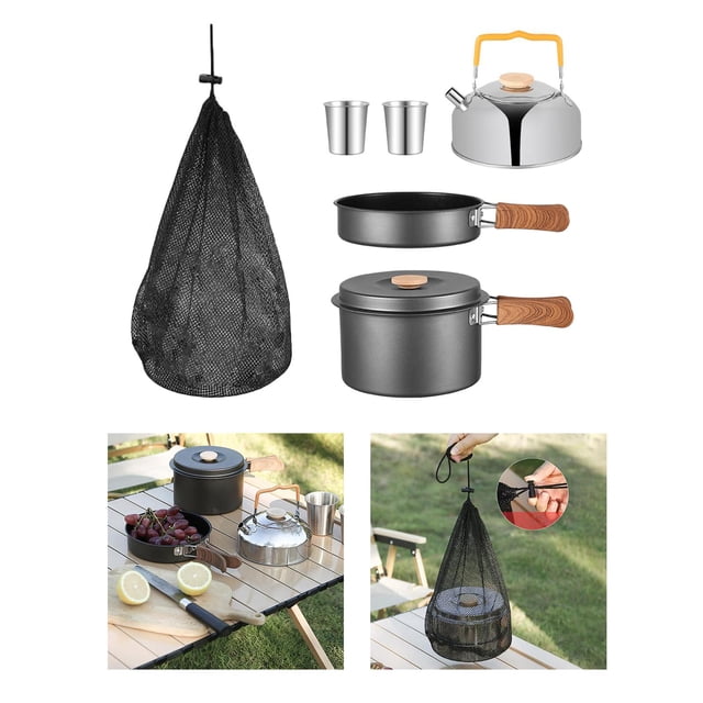 Juego de utensilios de cocina Cola para acampar olla y hervidor de agua 5x gris