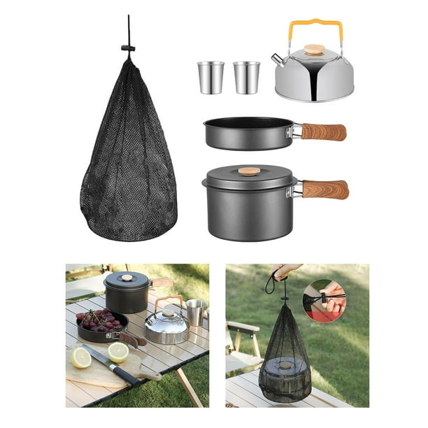 Juego de utensilios de cocina para acampada shamjiam sartén olla hervidor de agua Gris