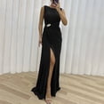 thumbnail image 6 of Lady Evening Dress - Pleated Slit Hem Floor Length, Rhinestone Decor Sleeveless, Round Neck High Waist Maxi Dress, 6 of 8