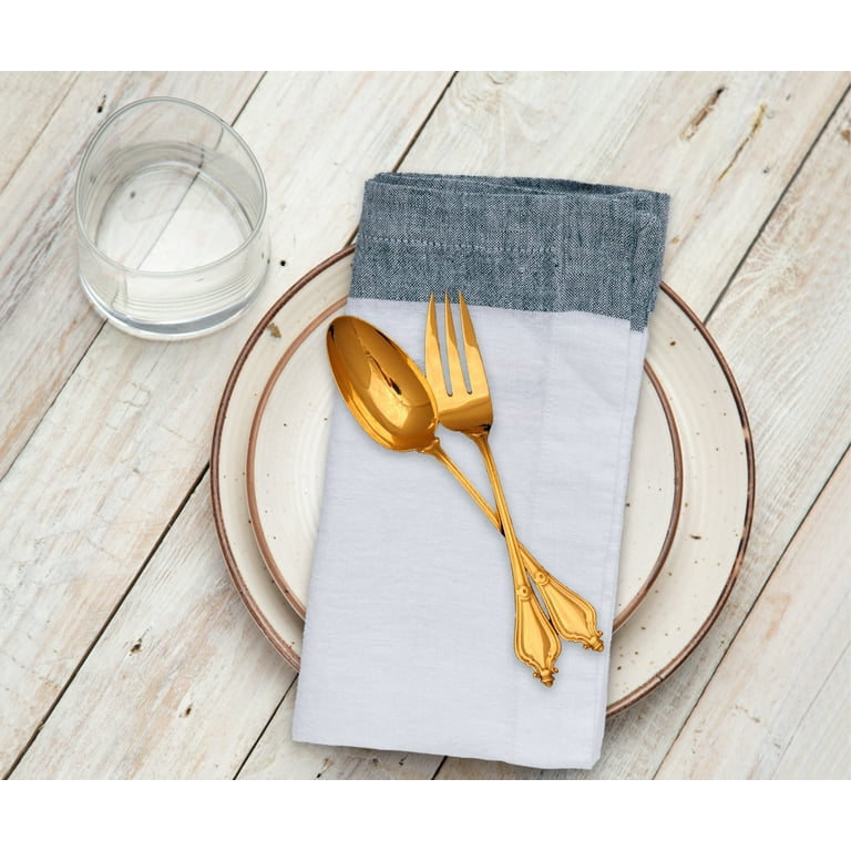 All Cotton and Linen Cloth Napkins- Linen Napkins Set of 4 - Orta Linen  Napkins - Dinner Napkins - White Cotton Napkins - Wedding Table Napkins - Christmas  Napkins - White/Peacock Blue 18x18 