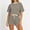 Khaki, variant on Women's Striped 2 Piece Casual Set, Crew Neck Short Sleeve Tee Elastic Waist Drawstring Shorts Soft Summer Loungewear Blue M