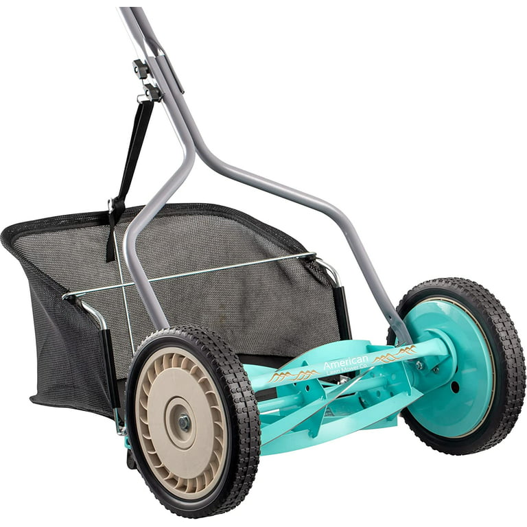 14-Inch 5-Blade Push Reel Lawn Mower with Grass Catcher, Mint