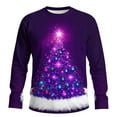 thumbnail image 3 of Feancey Christmas Long Sleeve Tee Shirts for Men Big and Tall Fashion Xmas Tree Print Crewneck Pullover Holiday Casual Loose Tshirts Purple 3XL, 3 of 6