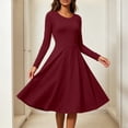 thumbnail image 2 of KHONTS Women's Crew Neck A-Line Mini Dress Long Sleeve Flowy Casual Dresses Elegant Going out Solid Color Slim Dress Wine XL, 2 of 6