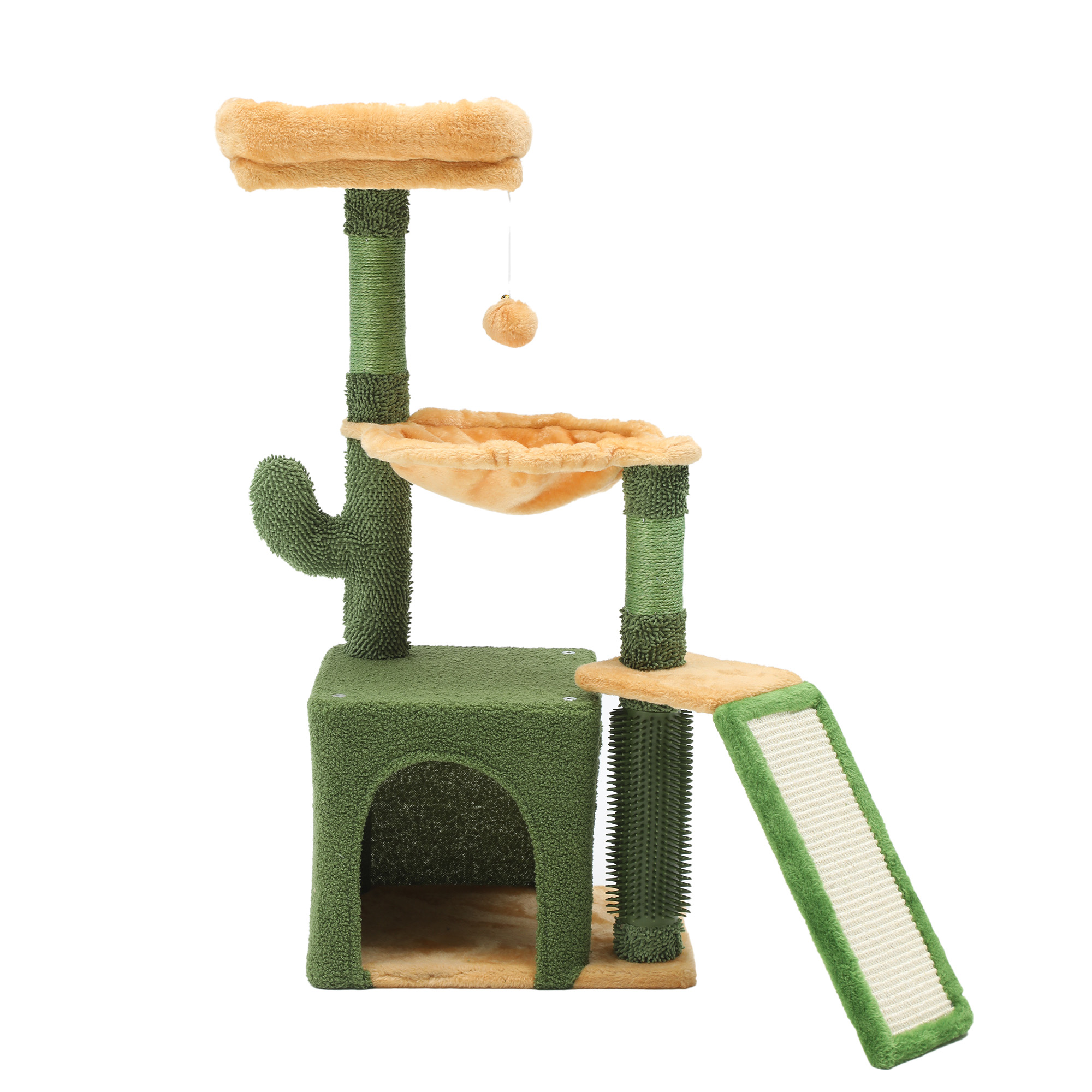Uforic 37" Cactus Cat Tree Condo, Cat Climbing Tower, with sisal Scratching Post, Plush Platform, Hammock for Indoor Cats, Green