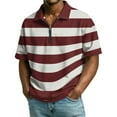 thumbnail image 2 of Mens Polo Shirts Casual Quarter Zipper Striped Henley Shirts Lightweight Short Sleeve T Shirt Fashion Business Lapel Collared Pullover Tops OIOLOYJM Deep Red S, 2 of 9