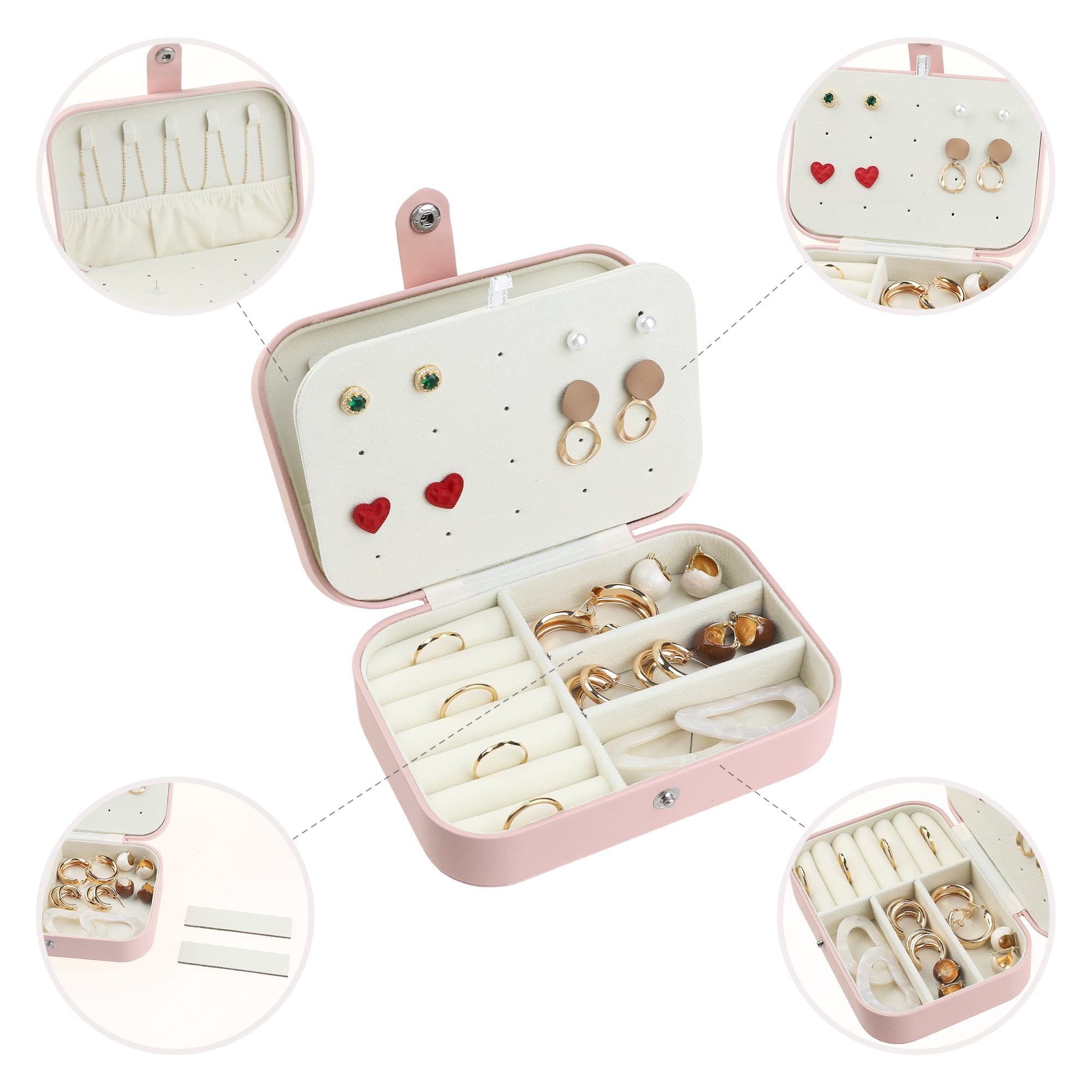 Unique Bargains Women's Travel Jewelry Box Portable PU Leather Jewelry Organizer Case Pink