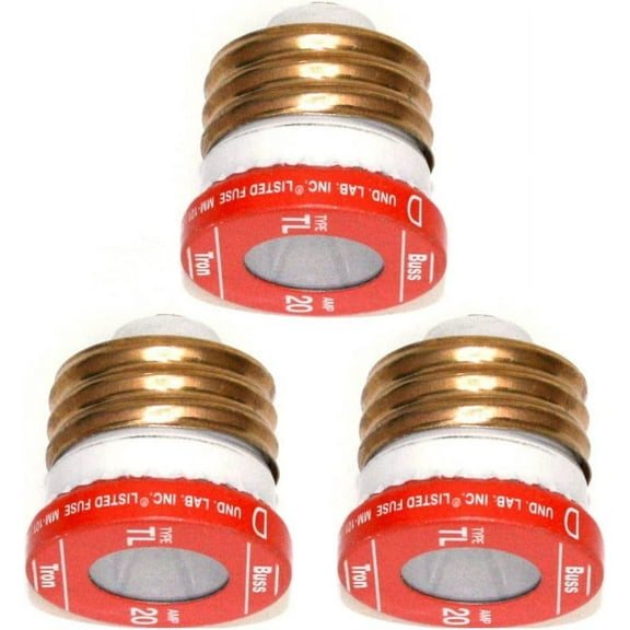 Bussmann BP/TL-20, 20A, 250V Time Delay Plug Electrical Fuse 3 Piece Pack