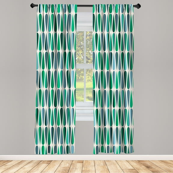 Ambesonne Retro Curtains, 60s 70s Style Round Shapes, Pair of 28"x84", Seafoam Green