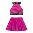 thumbnail image 3 of iiniim Kids Girls Sequins Letters Printed Crop Tank Top with Pleated Skirt Ballet Jazz Hip Hop Dance Costume Size 2-12 Hot Pink 11-12, 3 of 7
