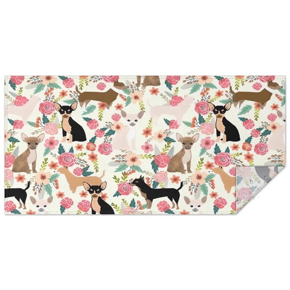Chihuahua and Pioneer Flower Rectangle Tablecloth 60"x120",Waterproof Polyester Rectangle Table Cloth, Wipeable Spillproof Polyester Tablecloth for Dining, Camping, Indoor and Outdoor