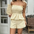 thumbnail image 6 of Gifts Dianli Fashion Women Ruffled Stripe Print Tube Top and Shorts Casual Two Piece Set, Trendy Sleeveless Pullover with Elastic Waist, Stylish Comfy Summer Lounge or Party Outfit Pink M, 6 of 7