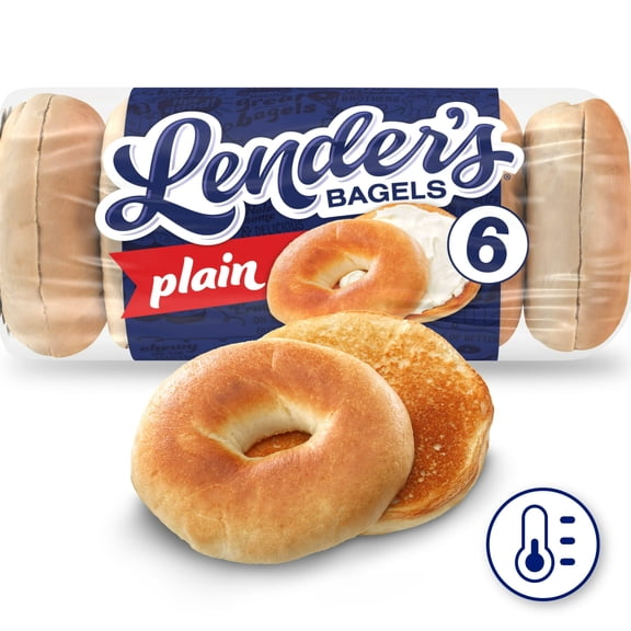 Lender's Original Plain Bagels, 6 count, Pre-sliced Refrigerated Bagels, 17.1 oz Bag pack of 2