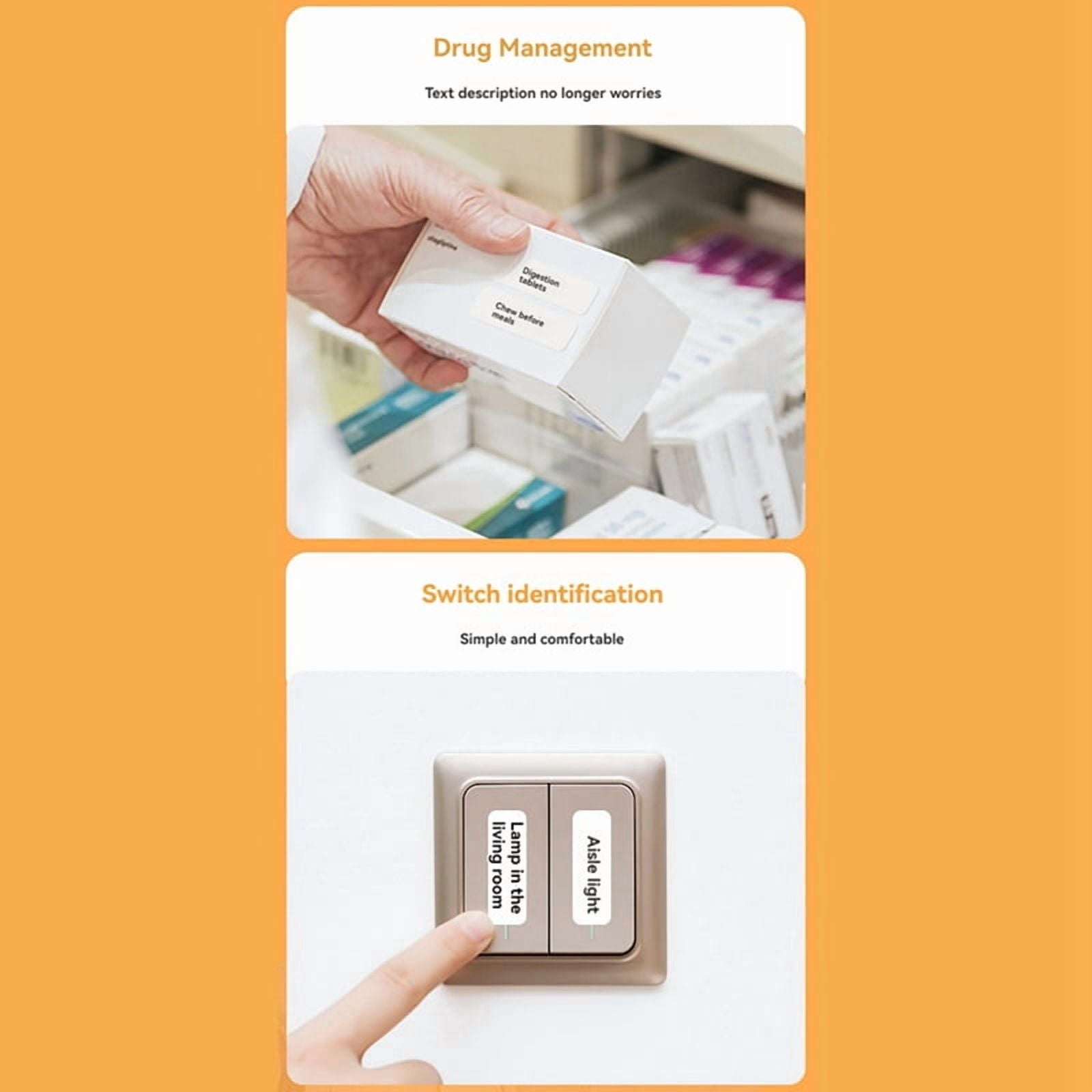 Label Maker Machine with Tape Portable Bluetooth Label Printer Inkless Labeler for Home Kitchen School