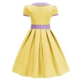 thumbnail image 2 of IBTOM CASTLE Kids Girls 1950s Retro Vintage Tea Party Bowknot Dress Short Puff Sleeve Contrast Panel Swing Party Dresses 5-6 Years Yellow, 2 of 7