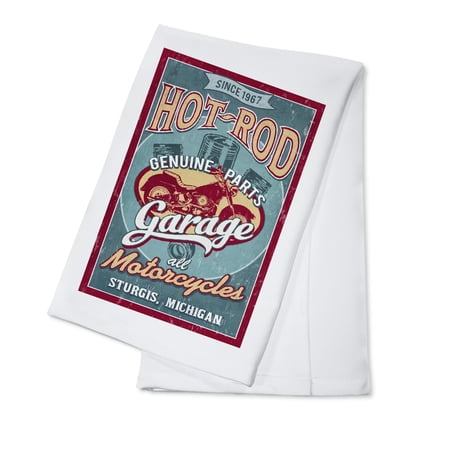 Sturgis, Michigan, Hot Rod Garage, Motorcycles, Vintage Sign (100% Cotton Tea Towel, Decorative Hand Towel, Kitchen and Home)