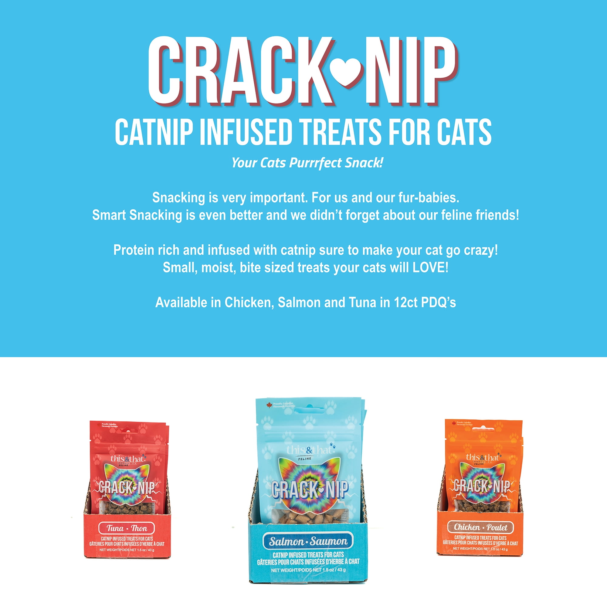 Snack Station: Crack-Nip 12 Pack - Chicken - 1.5 oz Bags - Catnip Infused Cat Treats, Smokey Flavor Protein Rich Bites, This & That Canine Co