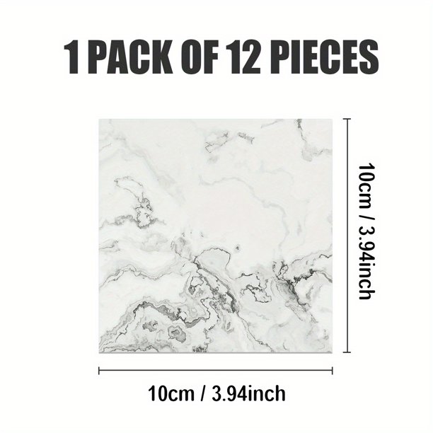 12pcs White Wallpaper, Marble Ripple Pattern, Crystal Thickened Tile Stickers, Moistureproof, Waterproof, Scratchproof, Self-Adhesive, Removable Wallpaper, For Home Decoration Wall Stickers