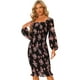 thumbnail image 1 of Vestido de mujer Allegra K floral cuello cuadrado volantes mangas farol ajustado elegante sirena fruncido Negro S, 1 of 5