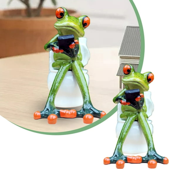Desk Accessories Promotion Sale! Frog Figurine Decor A Frog Sitting on The Toilet Playing with His Phone Frog Sculpture Statue Creative Craft Resin Great for Desk Bathroom Home Decoration Home Decor