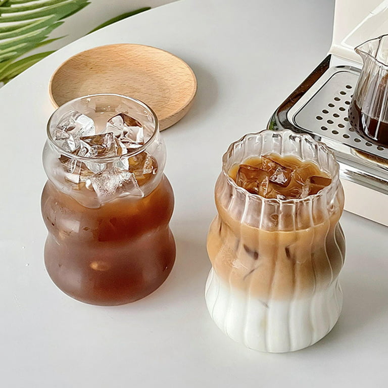 Iced Coffee Glasses,18 oz Iced Coffee Cups,Drinking Glasses,Beer Can Glass Glass Tumbler,Wave Shape Ribbed Glassware, Size: One Size
