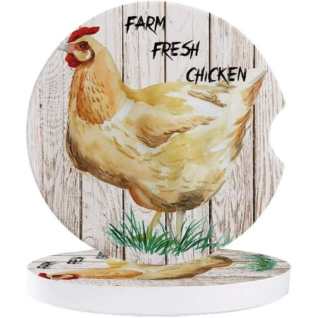 

KXMDXA Farm Chicken on Wooden Plank Set of 6 Car Coaster for Drinks Absorbent Ceramic Stone Coasters Cup Mat with Cork Base for Home Kitchen Room Coffee Table Bar Decor