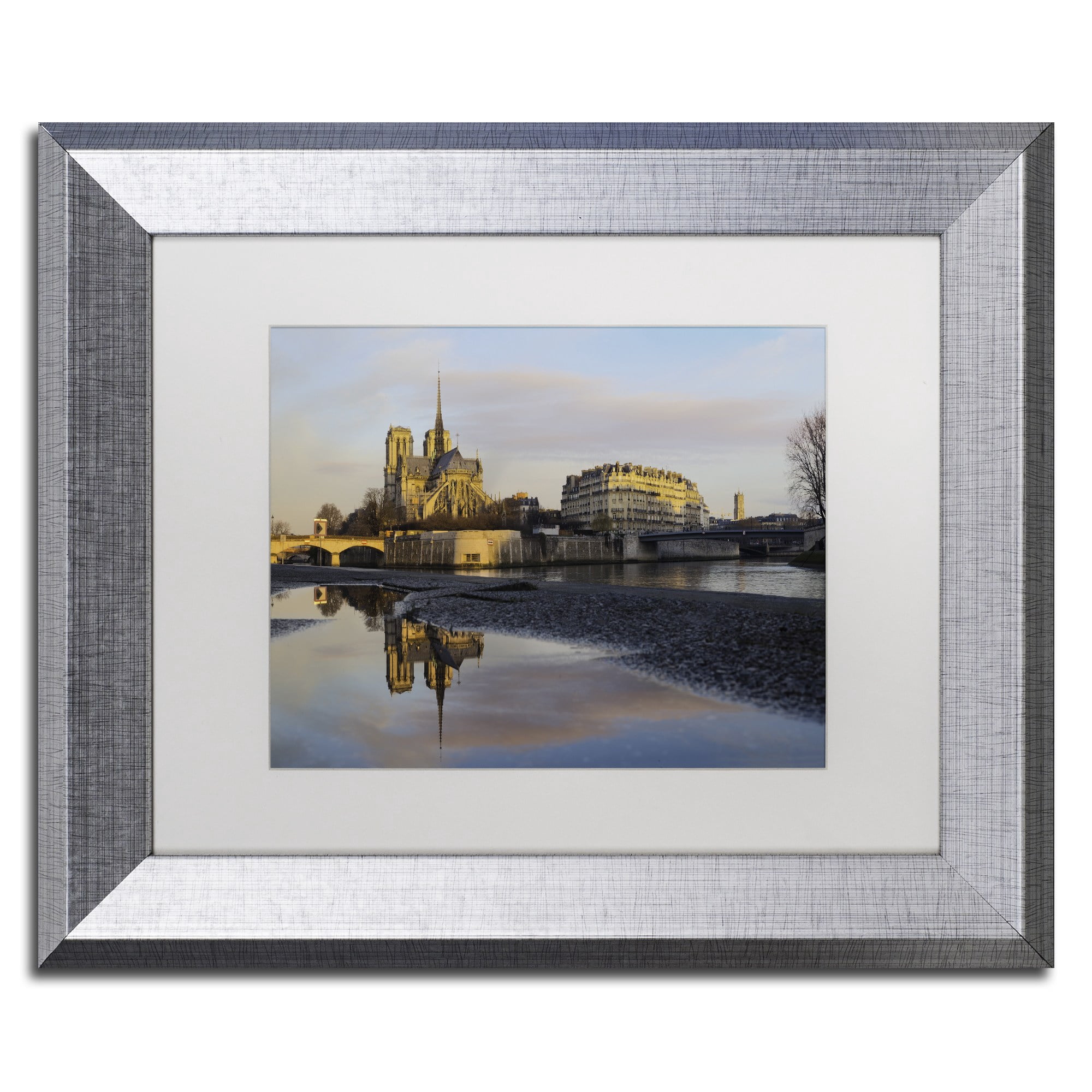 Trademark Fine Art "Sunrise in Notre Dame de Paris" Canvas Art by Mathieu Rivrin, White Matte, Silver Frame