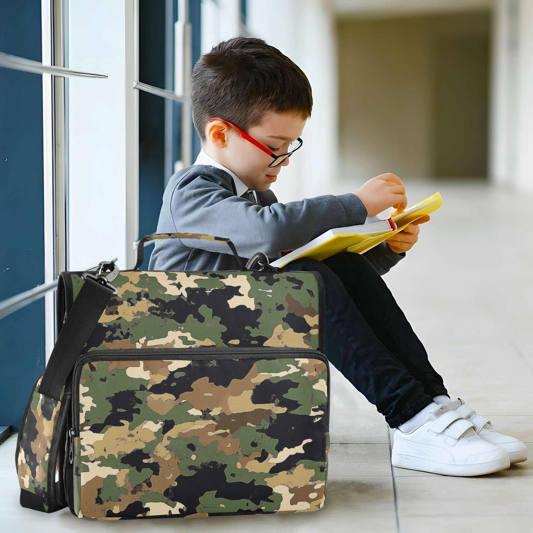 3 Ring Zipper Binder with Shoulder Strap Waterproof Trapper Keeper 2 Inch D-Ring 500 Sheets Capacity Green Brown Camouflage