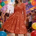 thumbnail image 2 of DHFJKG Sparkly Sequin Party Dress For Women Mid Length Deep V Neck Long Sleeve Clubwear Ruched Waist Flowy Comfort Dresses, 2 of 5