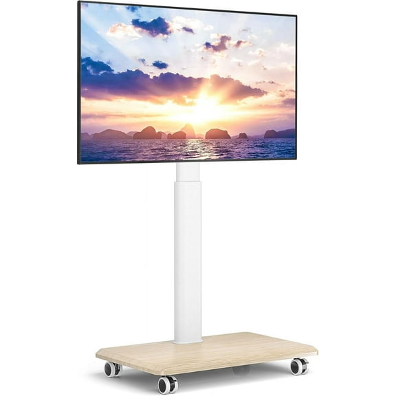 Rfiver Rolling TV Stand for 32 to 70 Inch TVs, Modern Corner TV Stand with Upgraded Wheels, 9 Levels of Height & ±30° Swivel Adjustable Mobile TV Mount Stand for Bedroom, Corner, Small Dorm, White