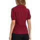 thumbnail image 3 of CAMISA DE MUJER CON CUELLO INSPIRE CHIC, BOTONES EN LA PARTE FRONTAL, MANGAS CORTAS, PARA TRABAJAR, COLOR ROJO VINO, 3 of 5