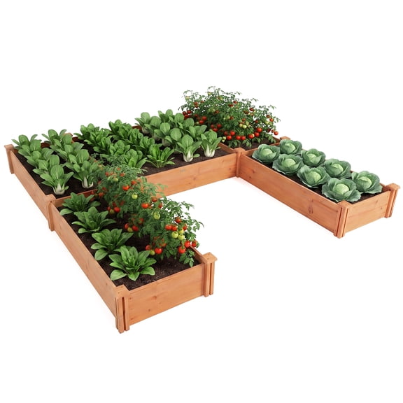 Costway Garden Bed Wooden Raised Garden Box Outdoor Planter Container for Herbs Flowers Reddish Brown